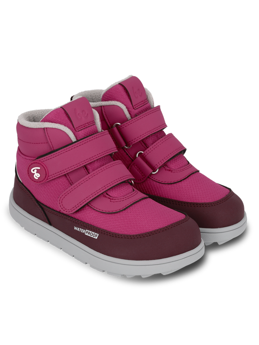 Kids winter barefoot boots Be Lenka Zippu Junior - Berry & Grey Bärfooties